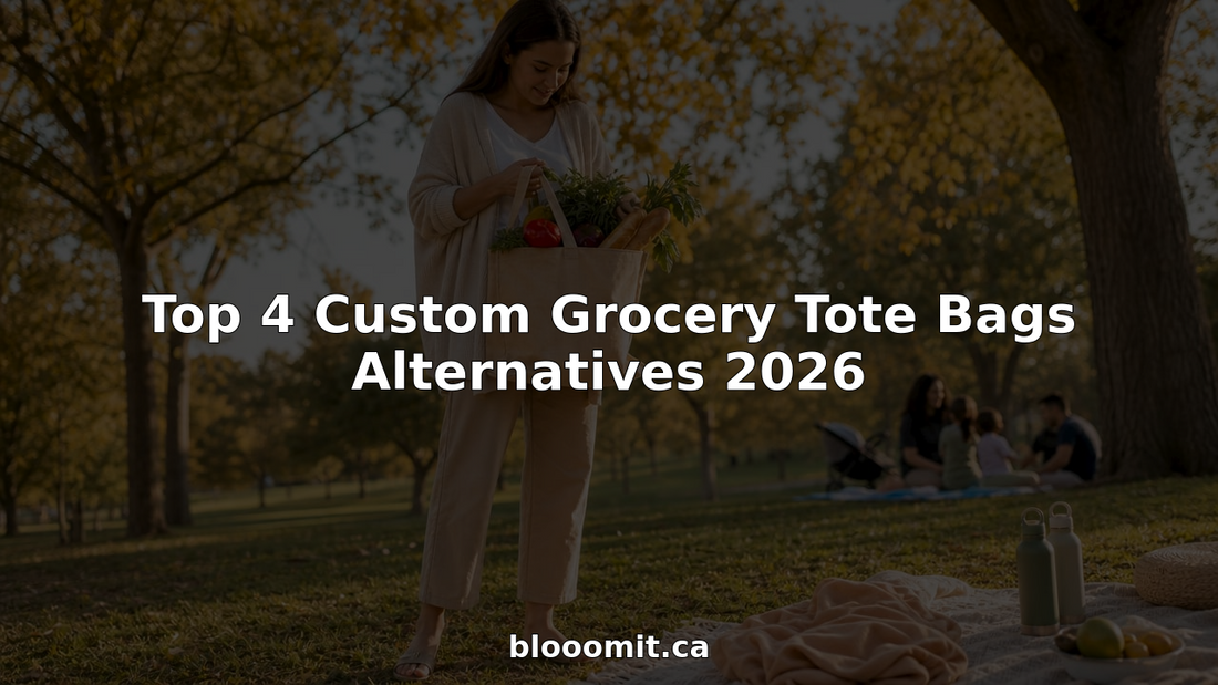 Person shopping with custom grocery tote bag at market