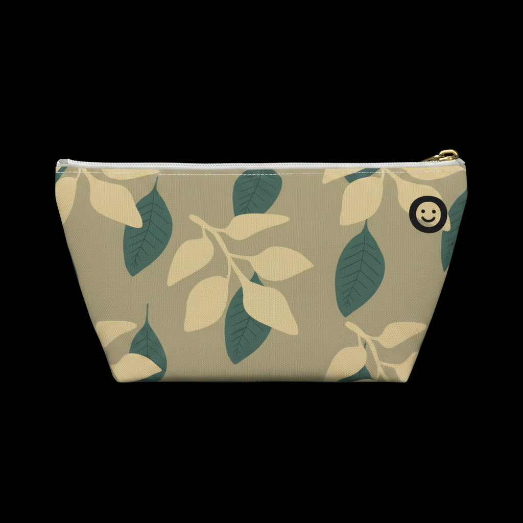 Pouch with leaf pattern on a white background