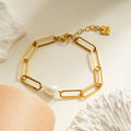 Pearl - Gold Paper Clip Chain Bracelet - BlooomiT