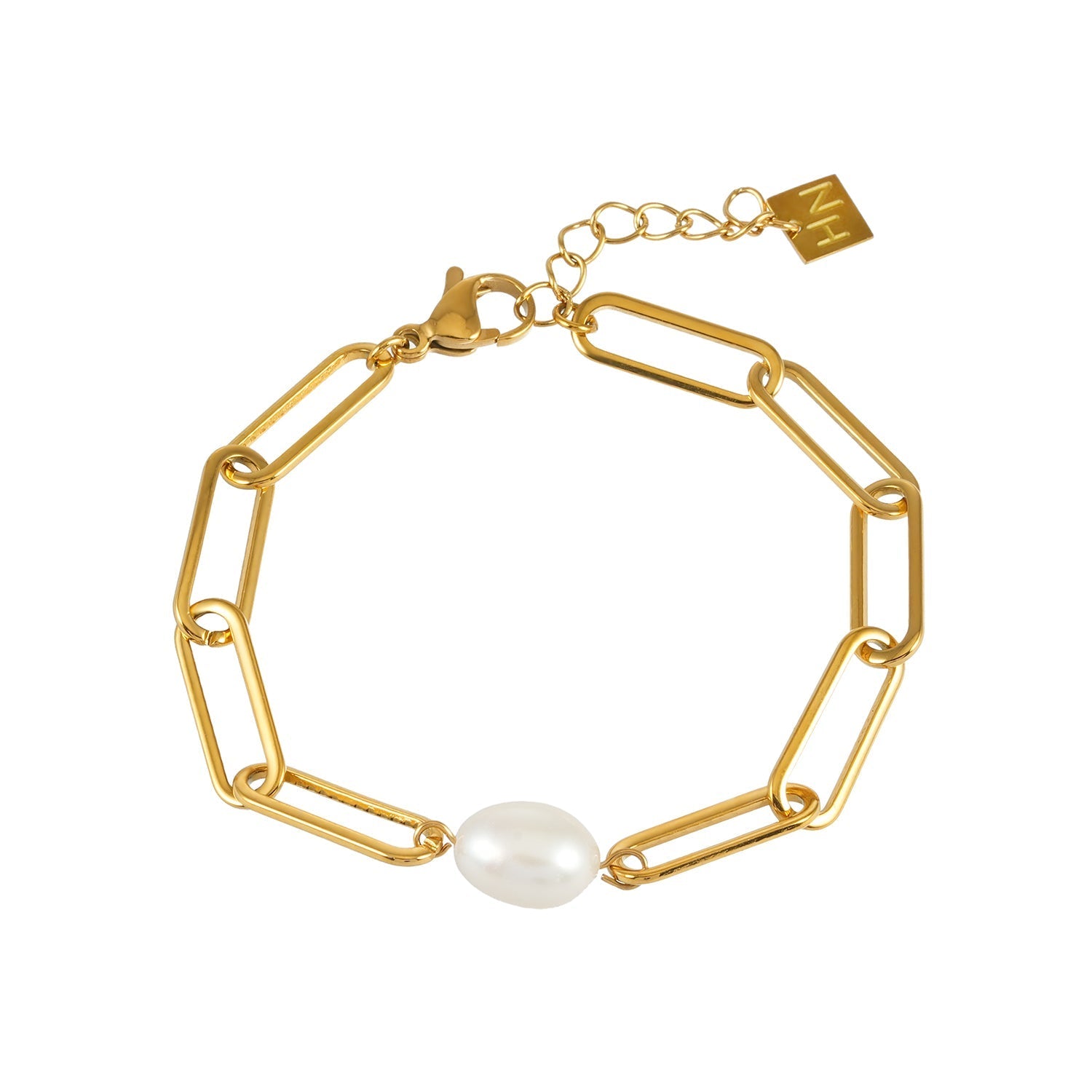 Pearl - Gold Paper Clip Chain Bracelet - BlooomiT